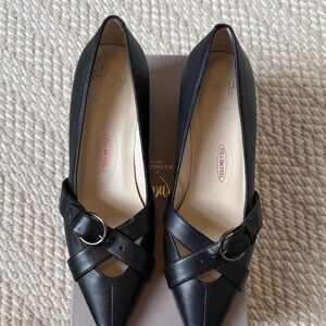 Amalfi by Rangoni Black Leather Heels with Buckle Detail